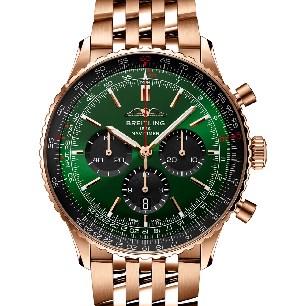 Breitling Navitimer B01 Chronograph 46, 46 mm, 18k red gold, green dial