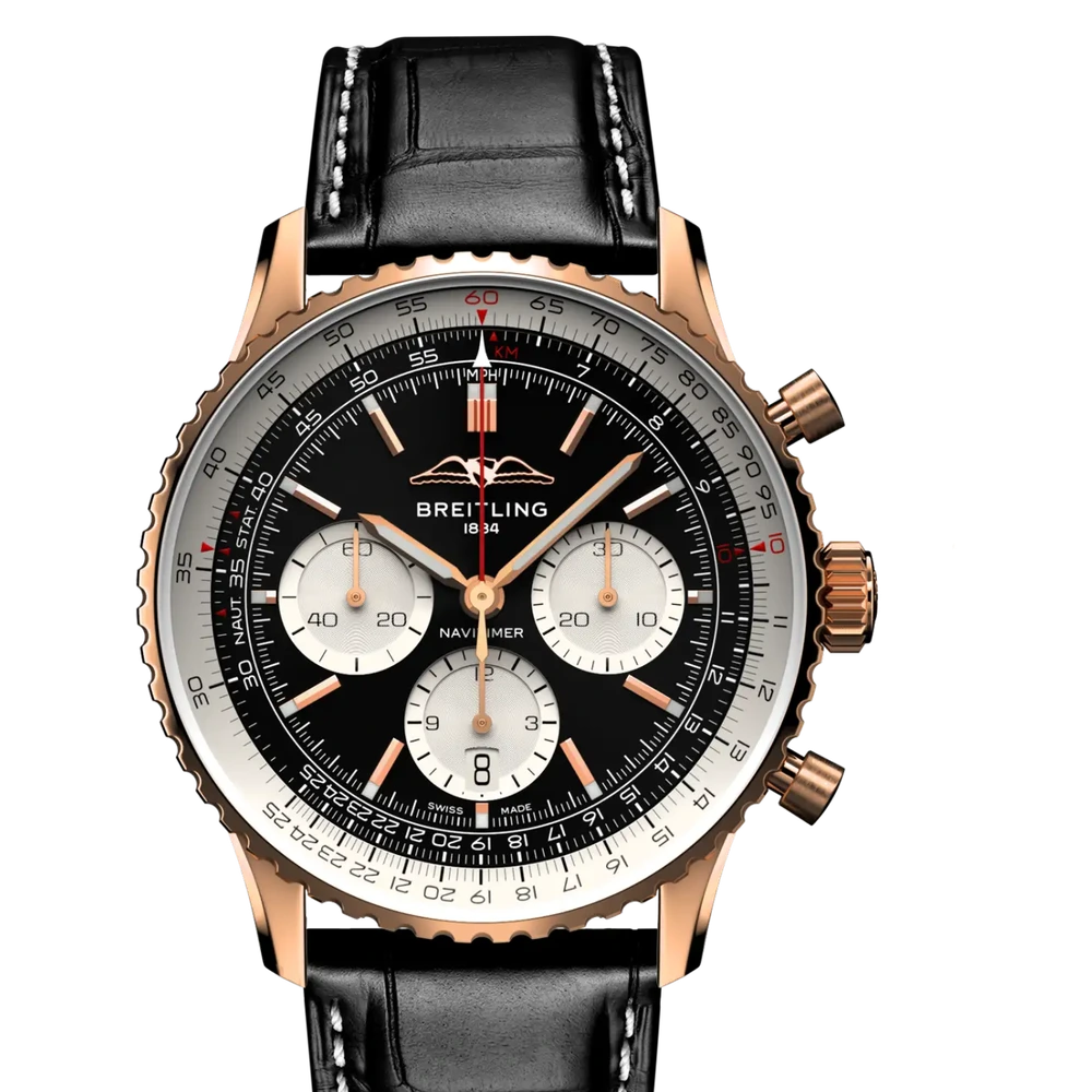 Breitling Navitimer B01 Chronograph 43, 43 mm, 18k red gold, black dial