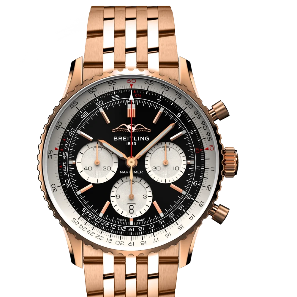 Breitling Navitimer B01 Chronograph 43, 43 mm, 18k red gold, black dial