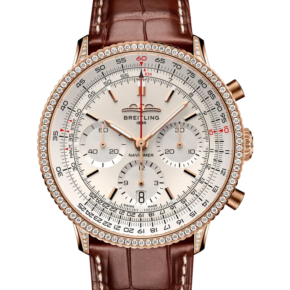 Breitling Navitimer B01 Chronograph 41, 41 mm, 18k red gold (gem-set), cream dial