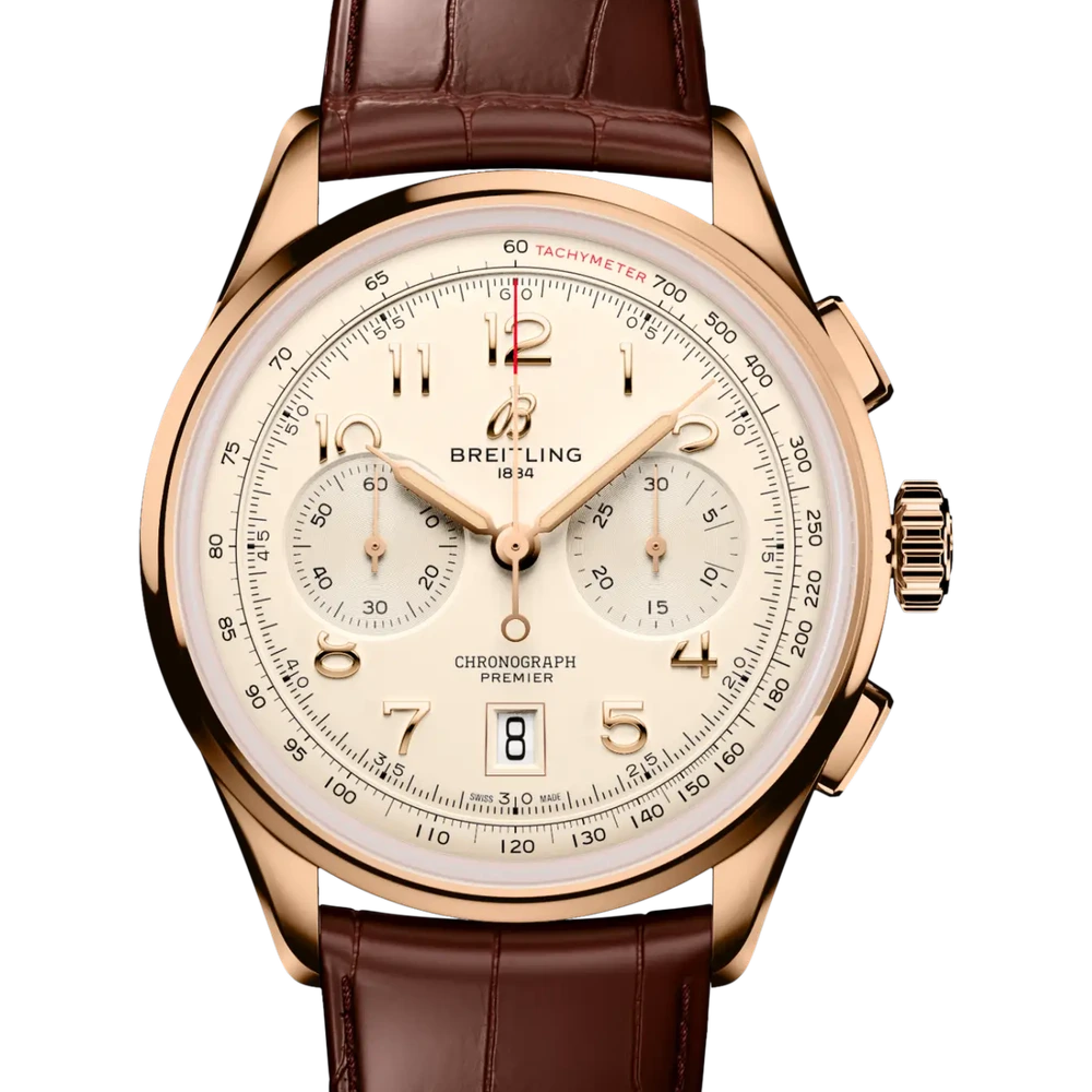 Breitling Premier B01 Chronograph 42, 42 mm, 18k red gold, cream dial