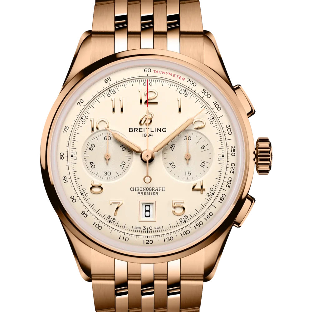 Breitling Premier B01 Chronograph 42, 42 mm, 18k red gold, cream dial