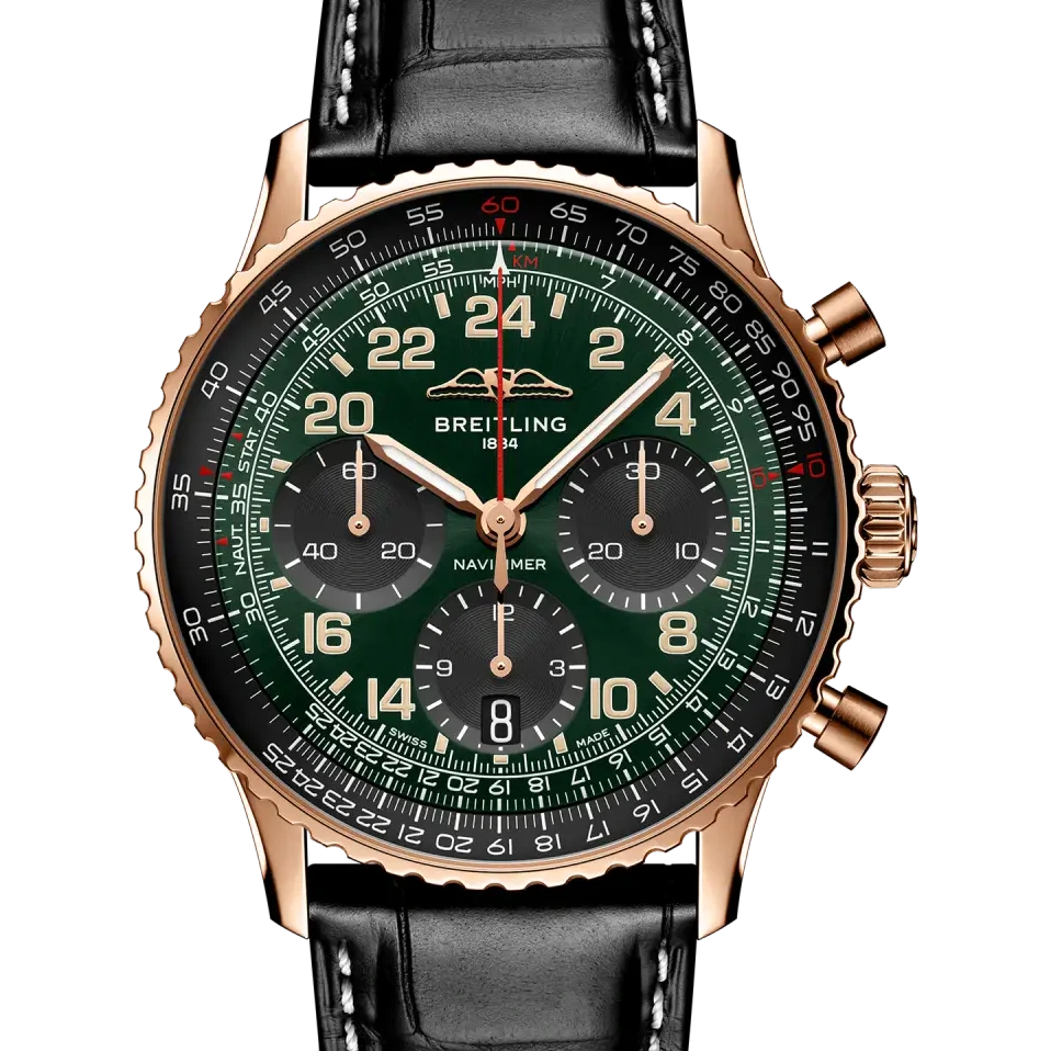 Breitling Navitimer B12 Chronograph 41 Cosmonaute, 41 mm, 18k red gold, green dial