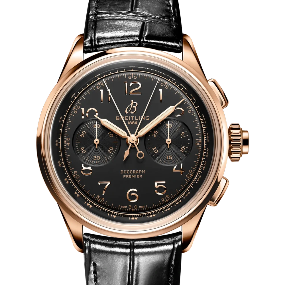 Breitling Premier B15 Duograph 42, 42 mm, 18k red gold, black dial
