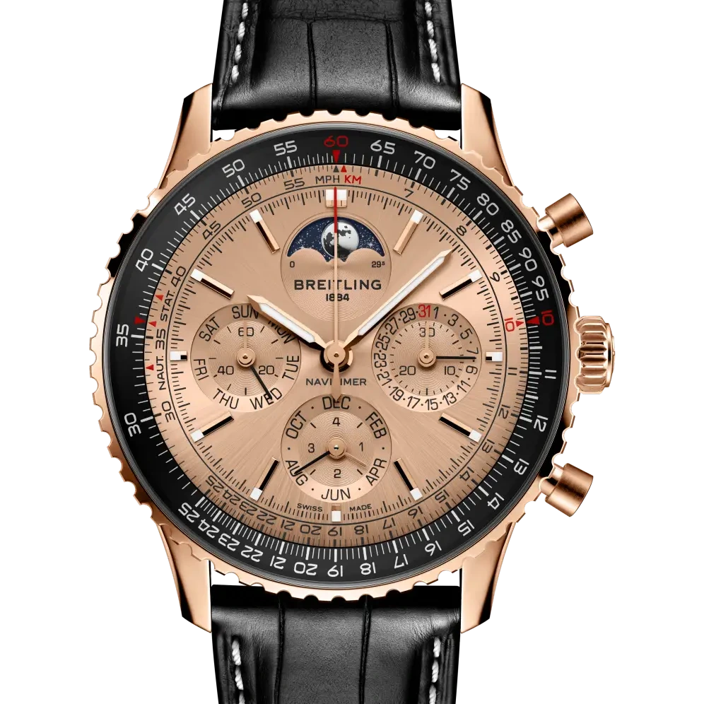 Breitling Navitimer B19 Chronograph 43 Perpetual Calendar 140th Anniversary, 43 mm, 18k red gold, solid gold dial