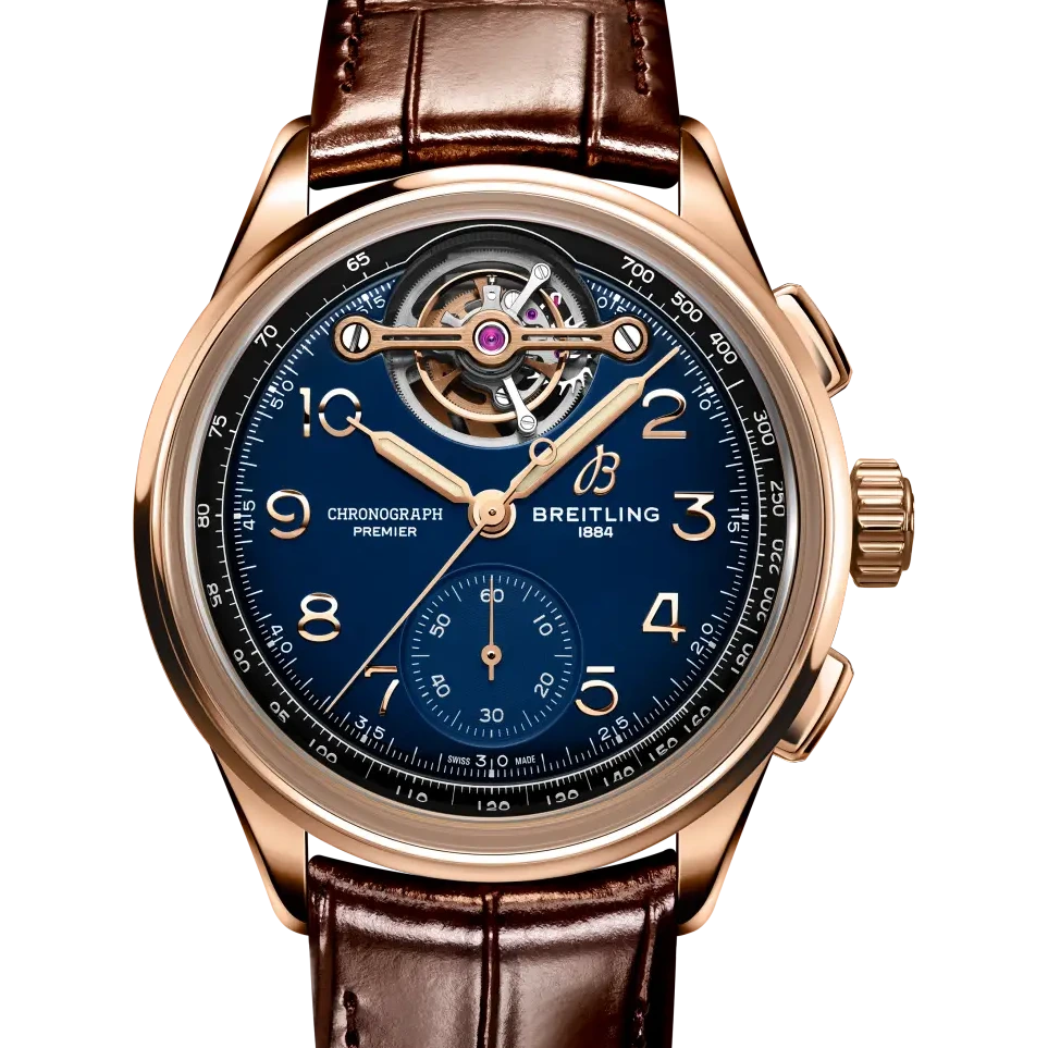 Breitling Premier B21 Chronograph Tourbillon 42 Limited Edition, 42 mm, 18k red gold, blue dial