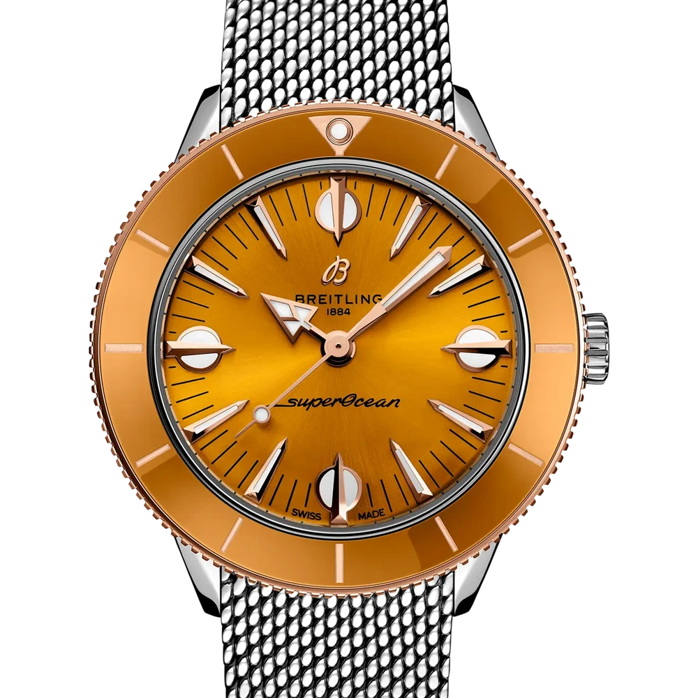 Breitling Superocean Heritage '57 Highlands, 38 mm, stainless steel & 18k red gold, mustard dial