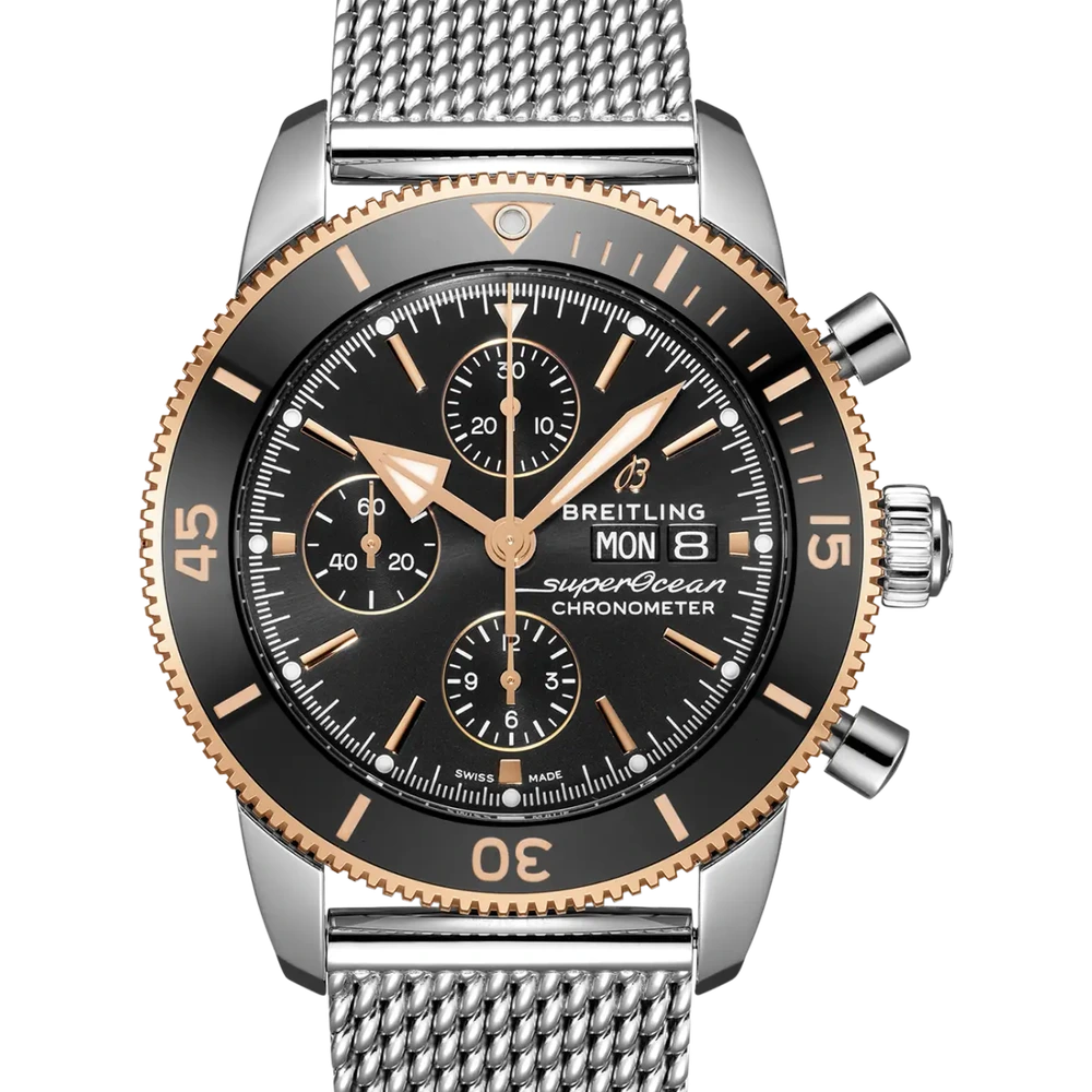 Breitling Superocean Heritage Chronograph 44, 44 mm, stainless steel & 18k red gold, black dial
