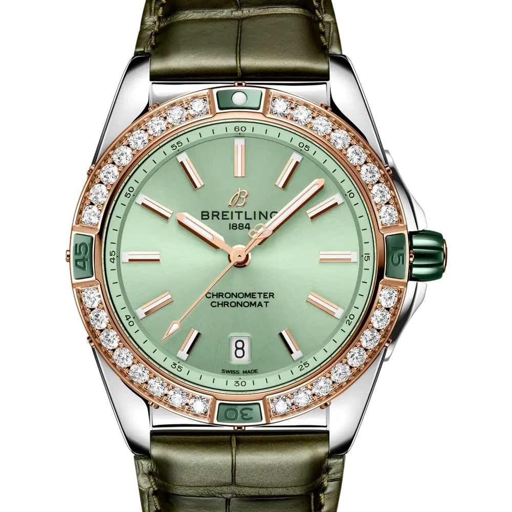 Breitling Super Chronomat Automatic 38, 38 mm, stainless steel & 18k red gold, green dial