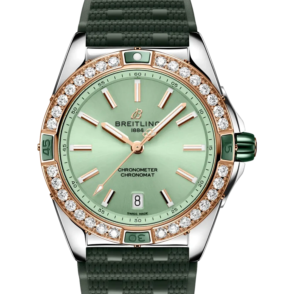 Breitling Super Chronomat Automatic 38, 38 mm, stainless steel & 18k red gold, green dial