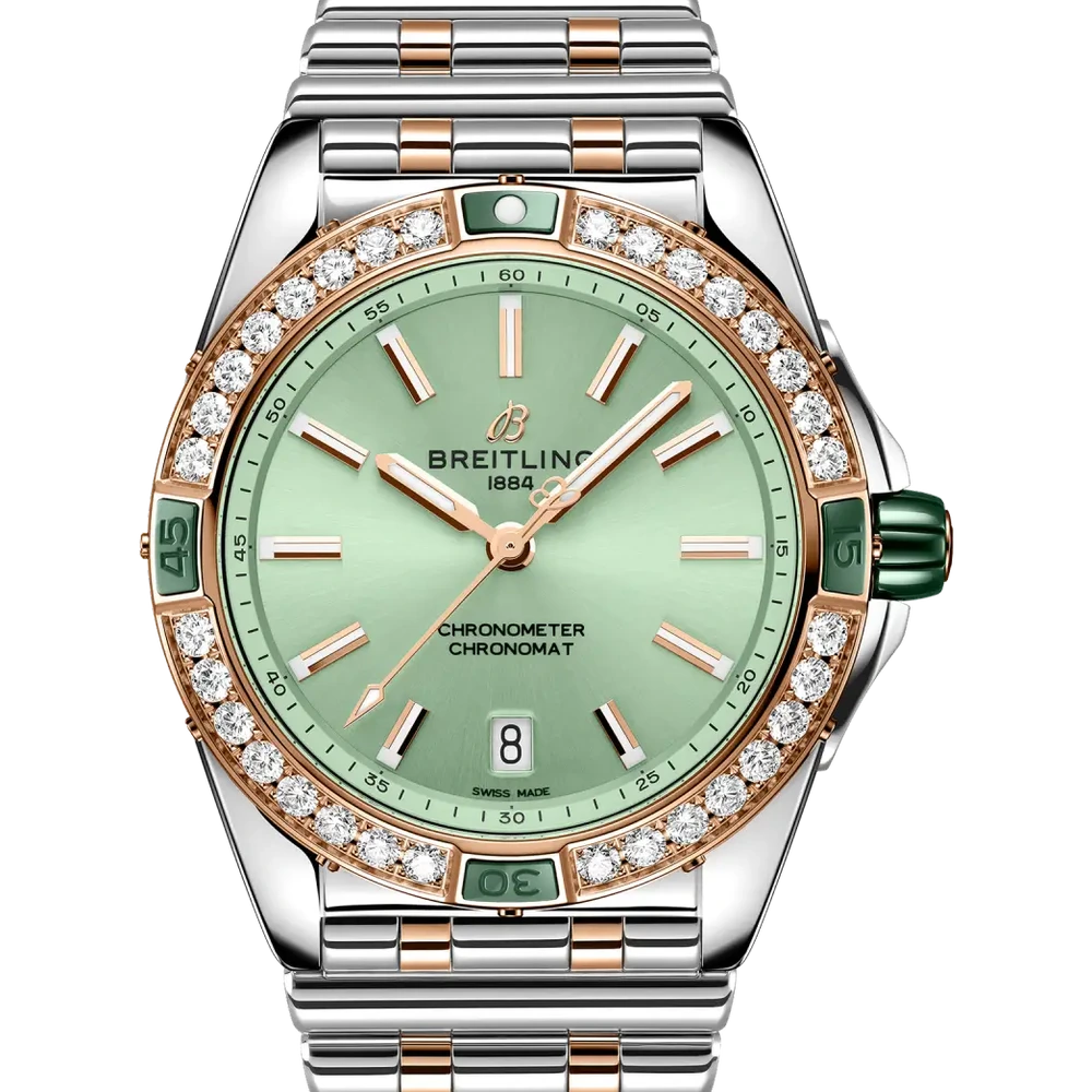 Breitling Super Chronomat Automatic 38, 38 mm, stainless steel & 18k red gold, green dial
