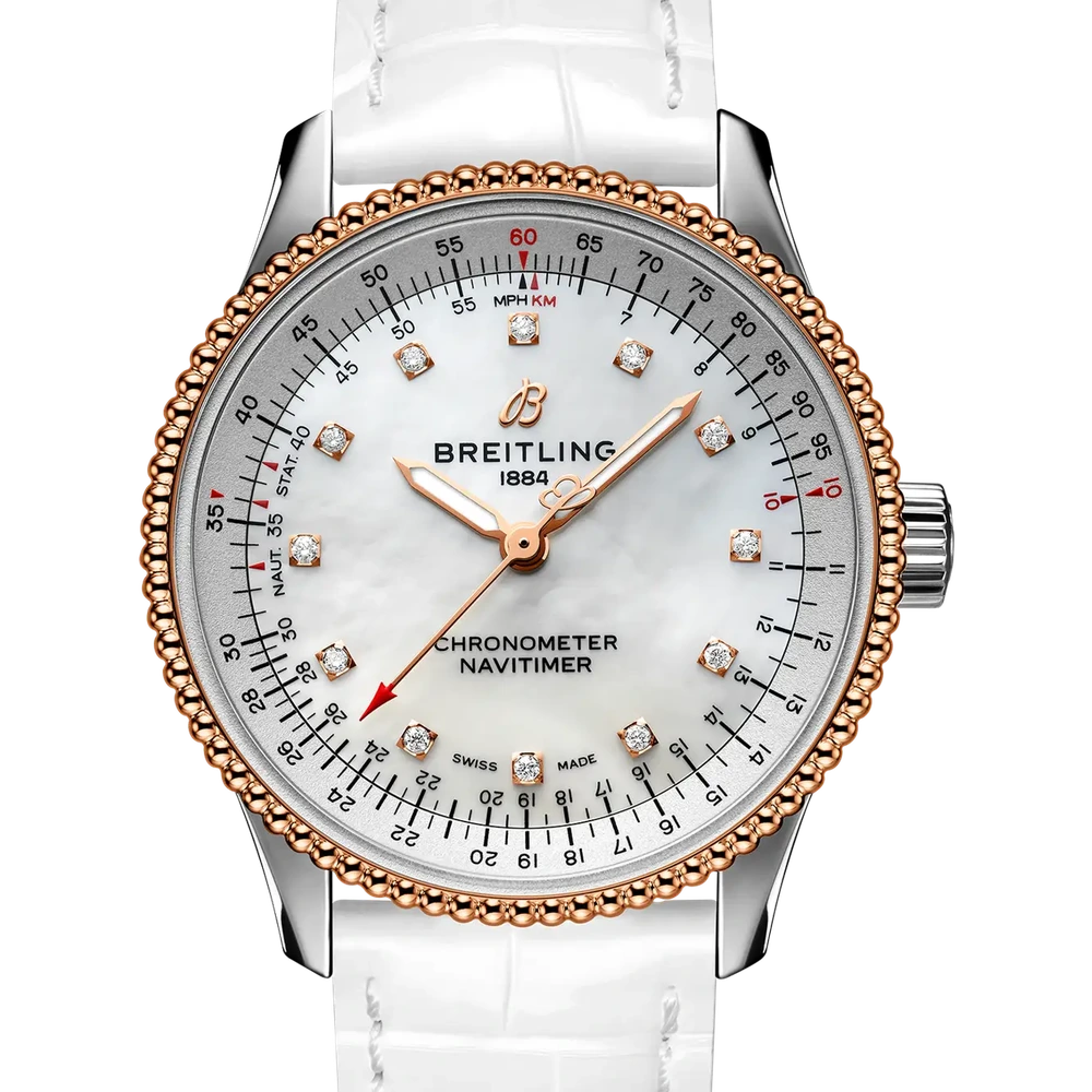 Breitling Navitimer Automatic 35, 35 mm, stainless steel & 18k red gold, mother-of-pearl dial