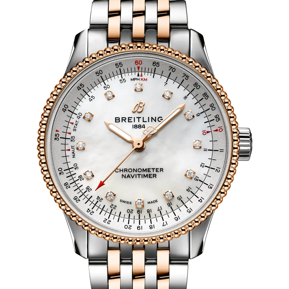 Breitling Navitimer Automatic 35, 35 mm, stainless steel & 18k red gold, mother-of-pearl dial