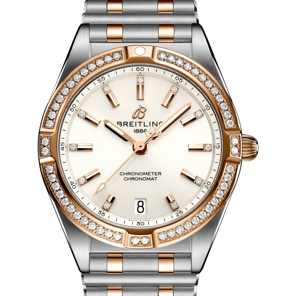 Breitling Chronomat 32, 32 mm, stainless steel & 18k red gold (gem-set), white dial
