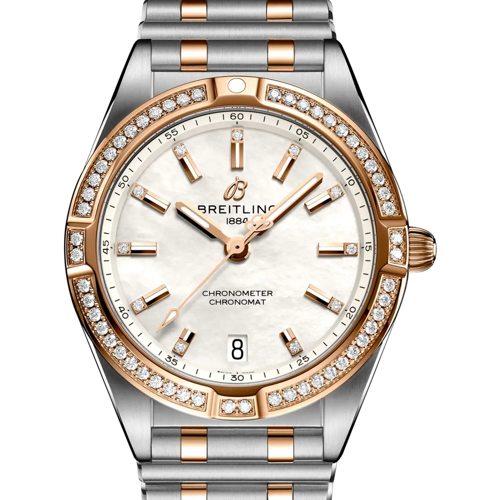 Breitling Chronomat 32, 32 mm, stainless steel & 18k red gold (gem-set), mother-of-pearl dial