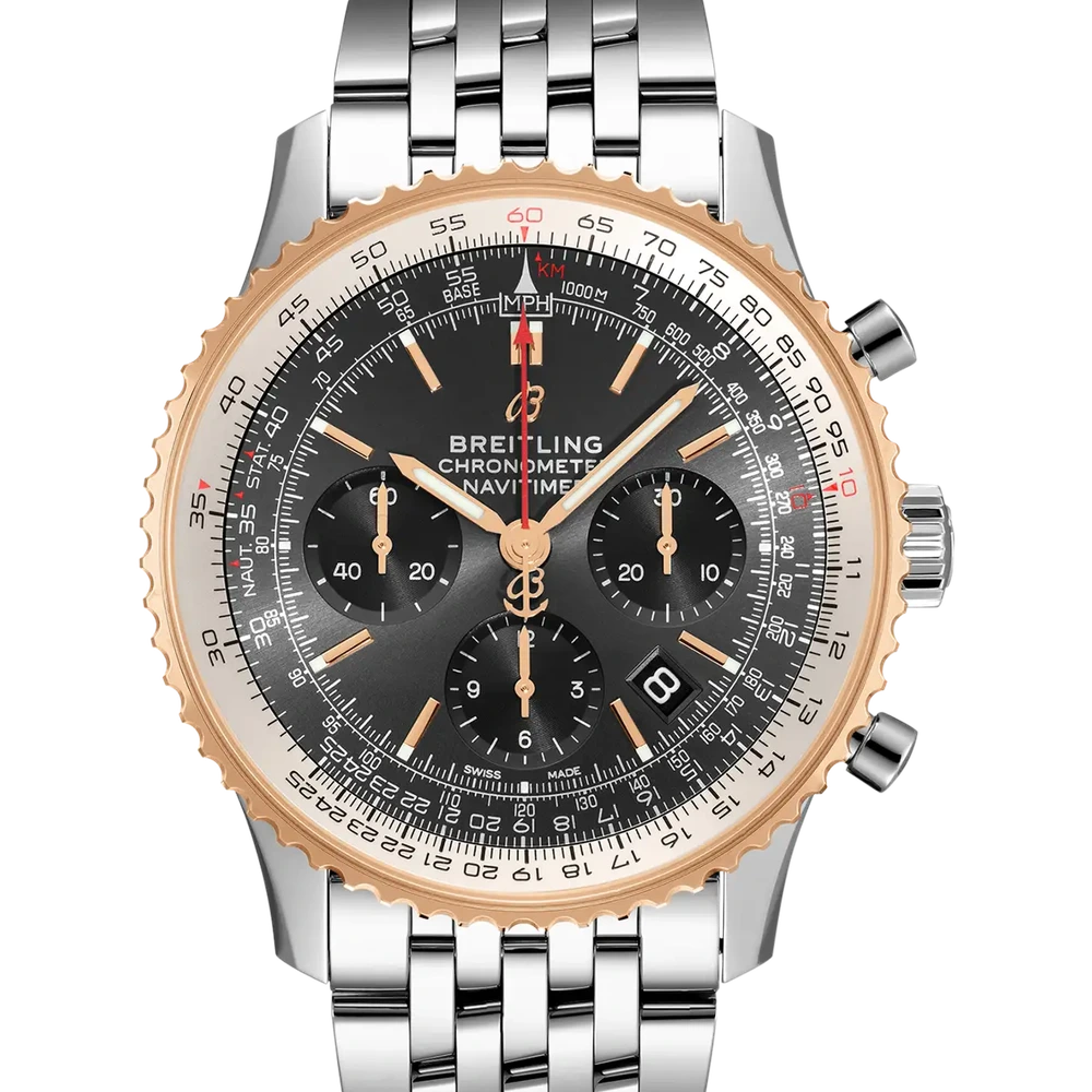 Breitling Navitimer B01 Chronograph 43, 43 mm, stainless steel & 18k red gold, anthracite dial