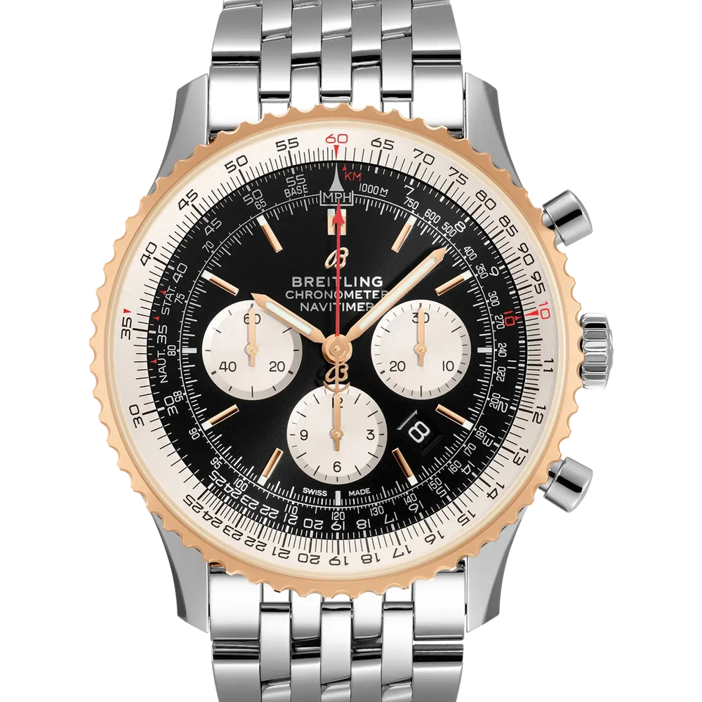 Breitling Navitimer B01 Chronograph 46, 46 mm, stainless steel & 18k red gold, black dial