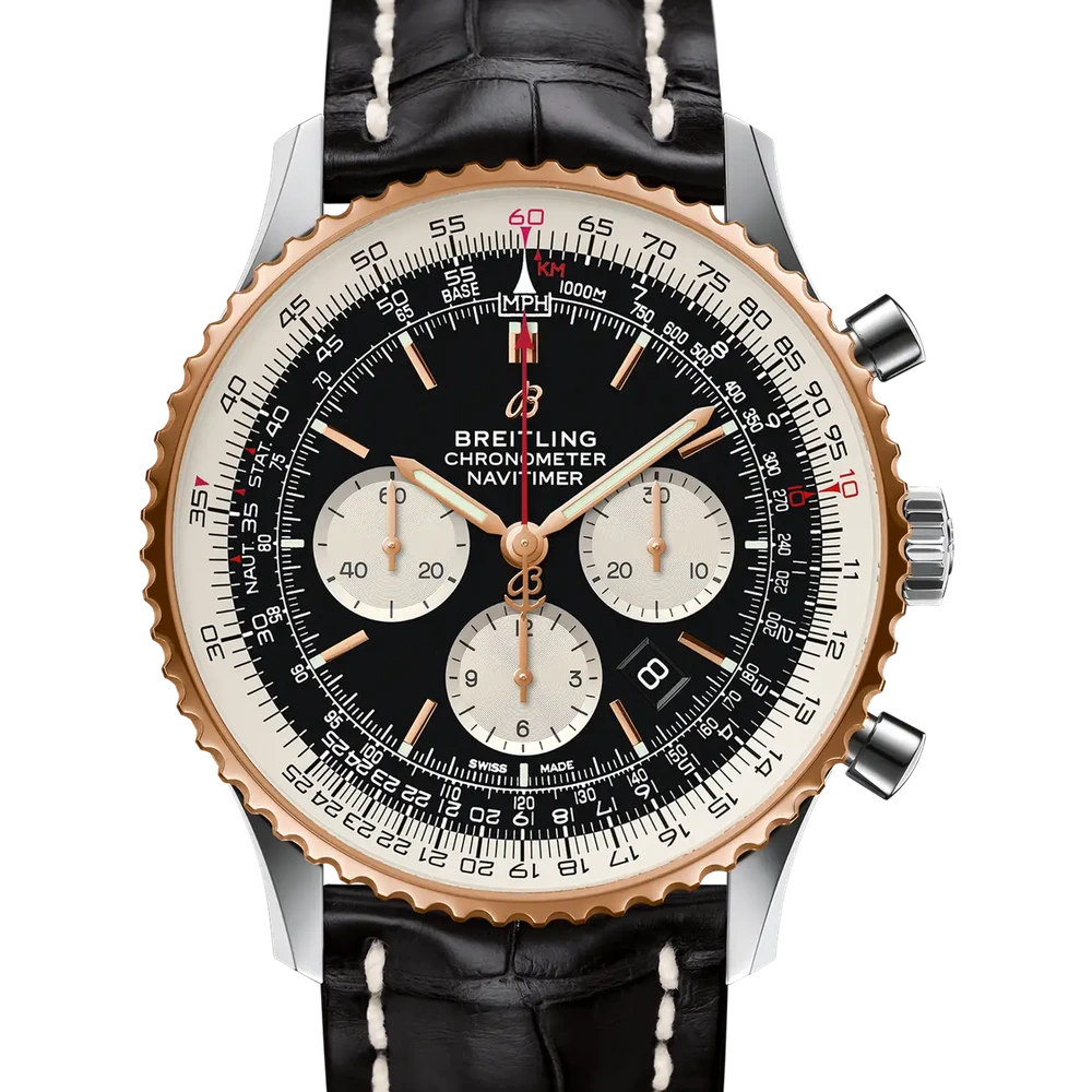 Breitling Navitimer B01 Chronograph 46, 46 mm, stainless steel & 18k red gold, black dial