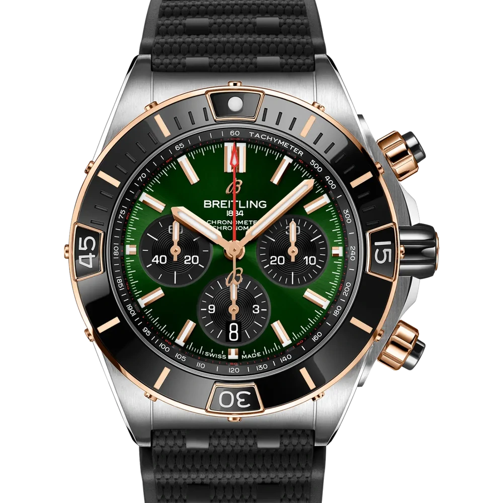 Breitling Super Chronomat B01 44, 44 mm, stainless steel & 18k red gold, green dial