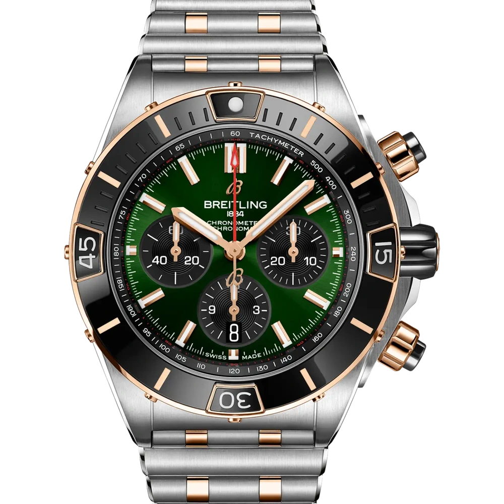 Breitling Super Chronomat B01 44, 44 mm, stainless steel & 18k red gold, green dial