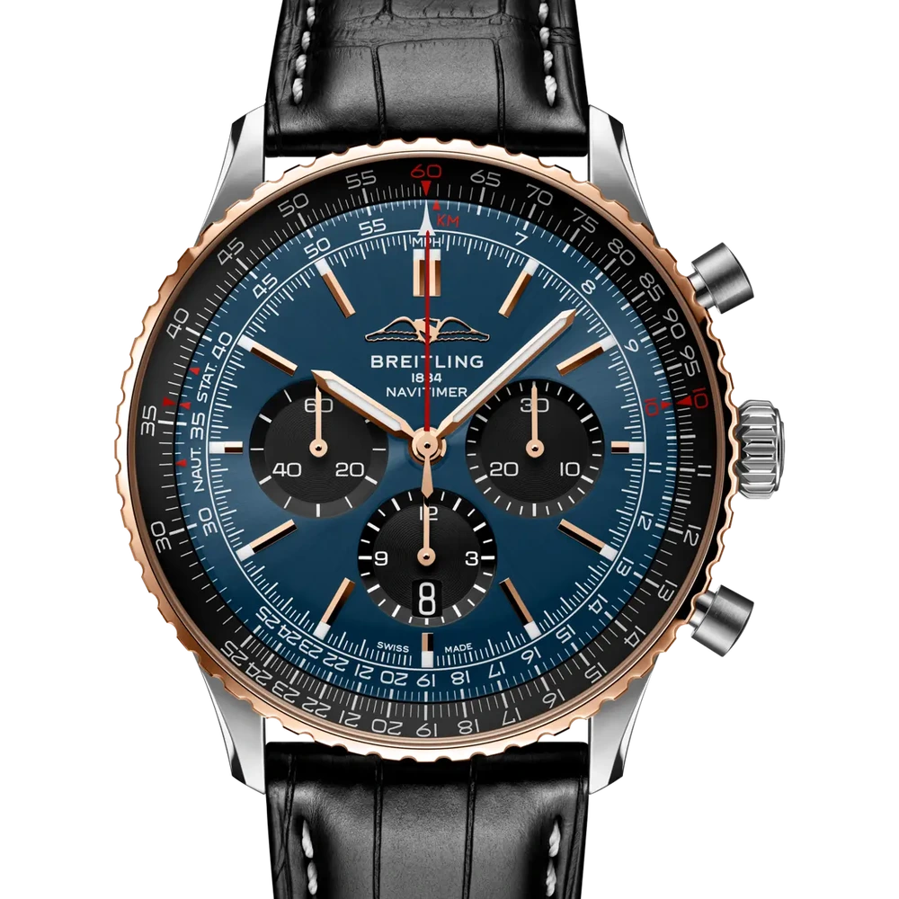 Breitling Navitimer B01 Chronograph 46, 46 mm, stainless steel & 18k red gold, blue dial