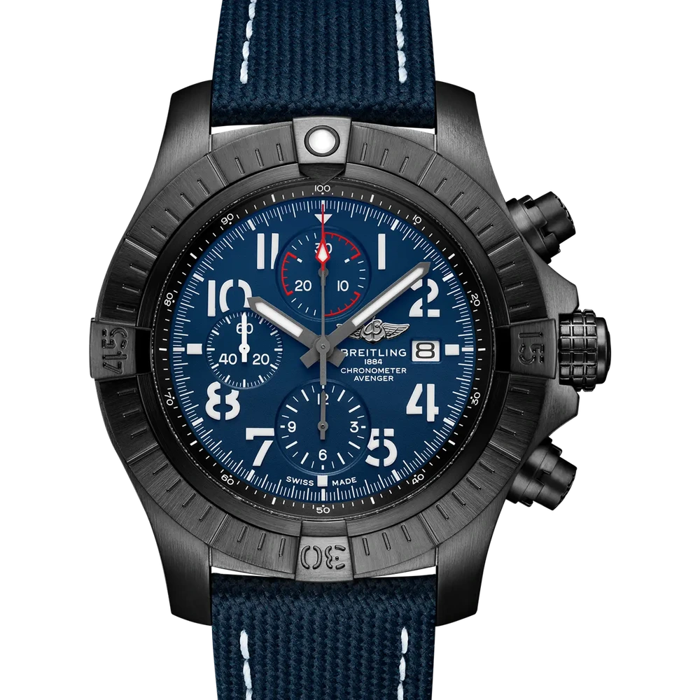 Breitling Super Avenger Chronograph 48 Night Mission, 48 mm, dLC-coated titanium, blue dial