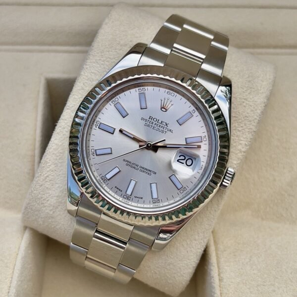 Rolex Datejust II 41mm 116334 Silver Dial Oyster Bracelet Fluted Bezel w/ B+P