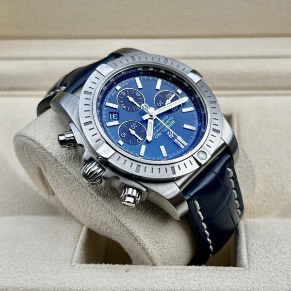 Rare Breitling Chronomat B01 44mm Steel Chronograph Blackeye Blue AB0115 B+Cert - Image 6