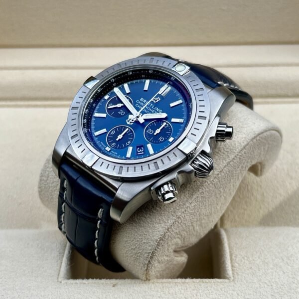 Rare Breitling Chronomat B01 44mm Steel Chronograph Blackeye Blue AB0115 B+Cert - Image 7