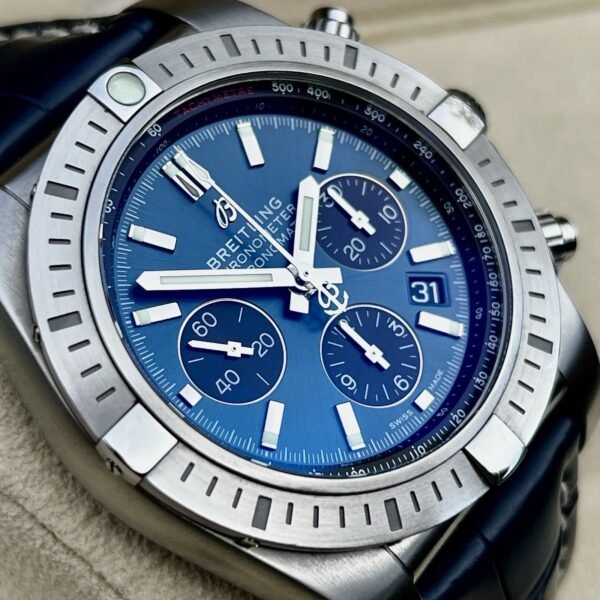 Rare Breitling Chronomat B01 44mm Steel Chronograph Blackeye Blue AB0115 B+Cert - Image 2