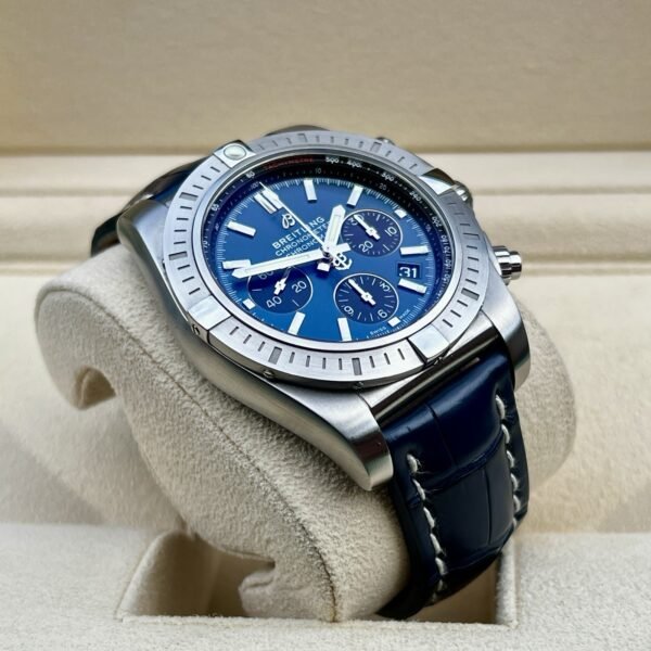 Rare Breitling Chronomat B01 44mm Steel Chronograph Blackeye Blue AB0115 B+Cert - Image 4