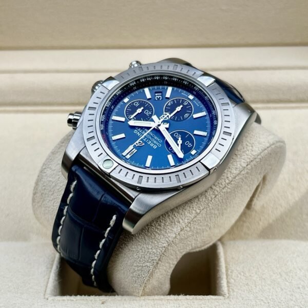 Rare Breitling Chronomat B01 44mm Steel Chronograph Blackeye Blue AB0115 B+Cert - Image 5